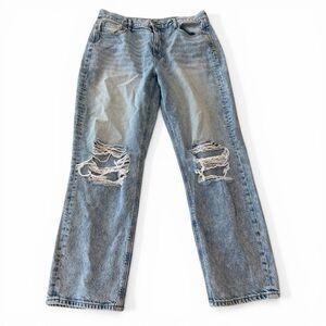 American Eagle Straight Leg Jeans Women 14 Light Wash Distressed EUC